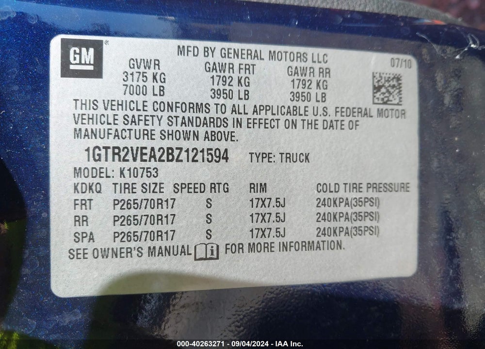 2011 GMC SIERRA 1500 SLE VIN: 1GTR2VEA2BZ121594