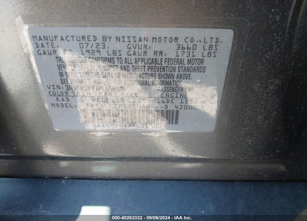 2023 NISSAN KICKS S XTRONIC CVT VIN: 3N1CP5BV7PL559009