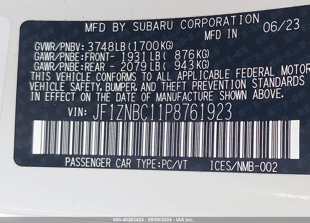 2023 TOYOTA GR86 VIN: JF1ZNBC11P8761923