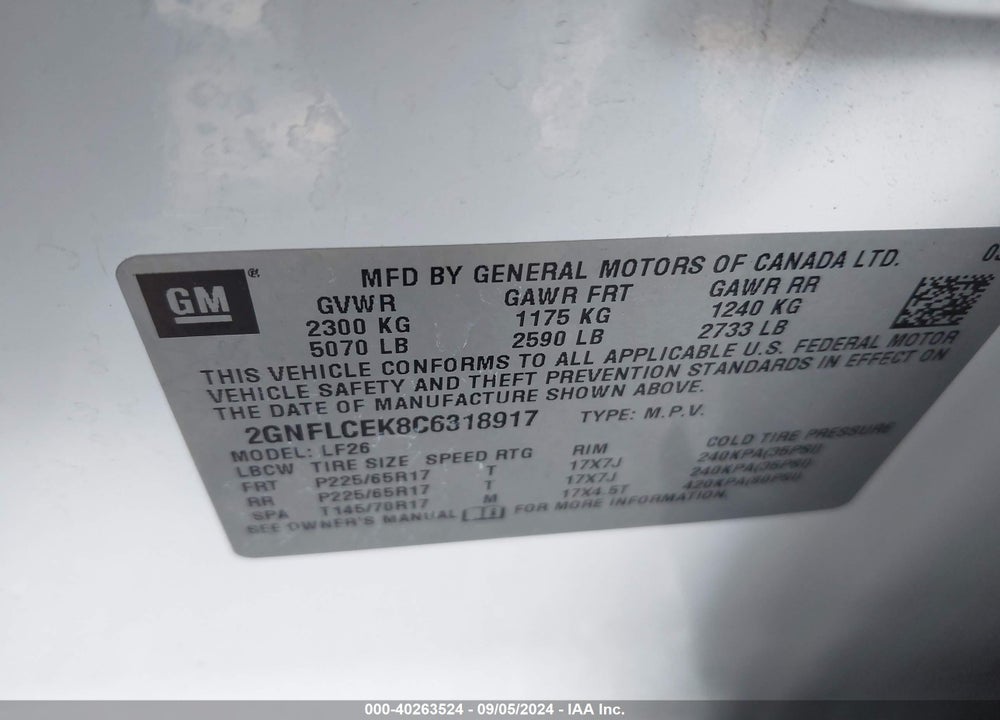2012 CHEVROLET EQUINOX LS VIN: 2GNFLCEK8C6318917