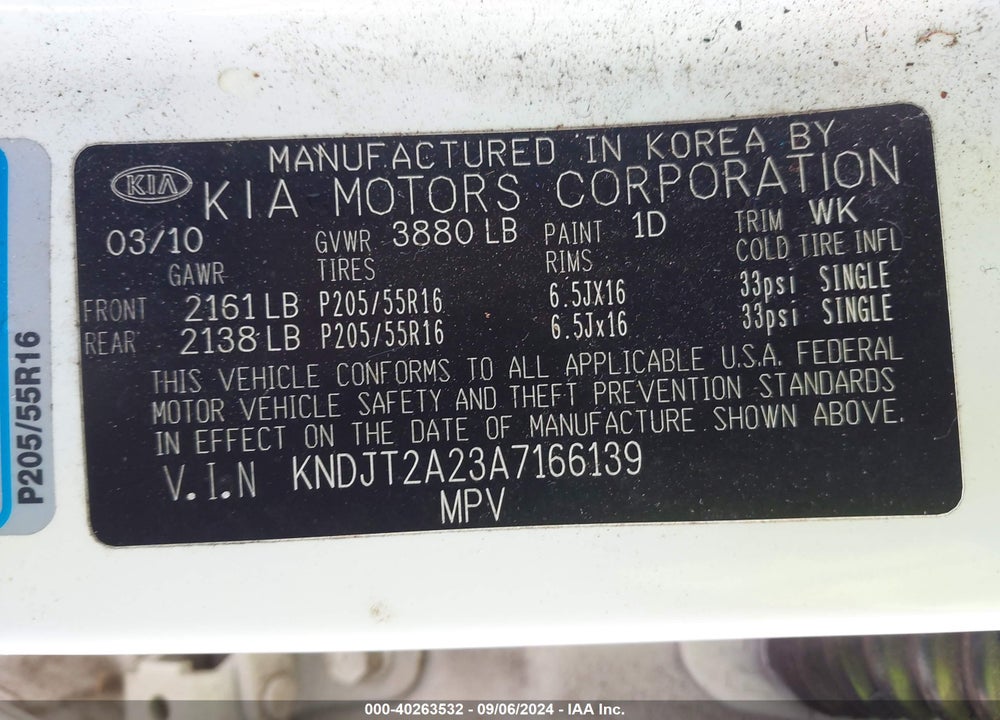 2010 KIA SOUL VIN: KNDJT2A23A7166139