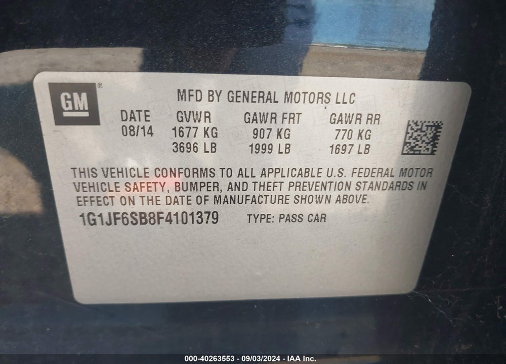 2015 CHEVROLET SONIC LTZ MANUAL VIN: 1G1JF6SB8F4101379
