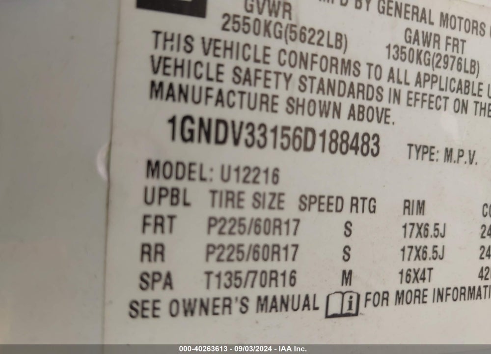 2006 CHEVROLET UPLANDER LT VIN: 1GNDV33156D188483