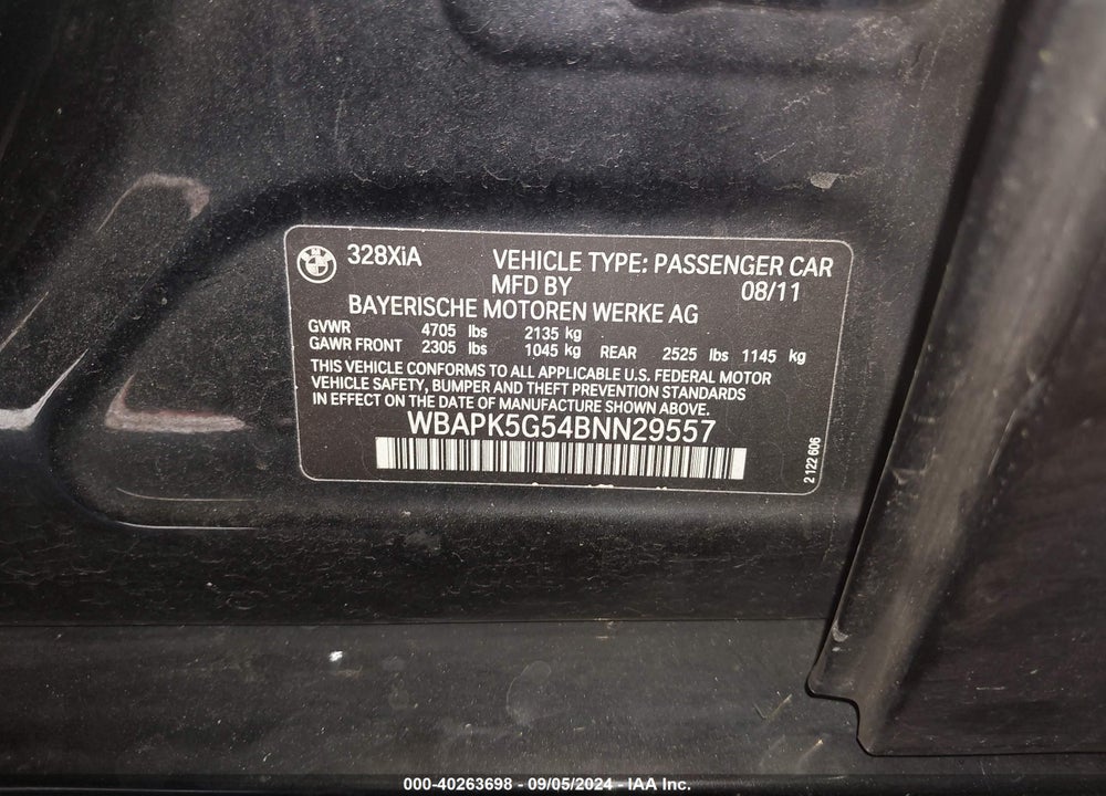2011 BMW 328I XDRIVE VIN: WBAPK5G54BNN29557