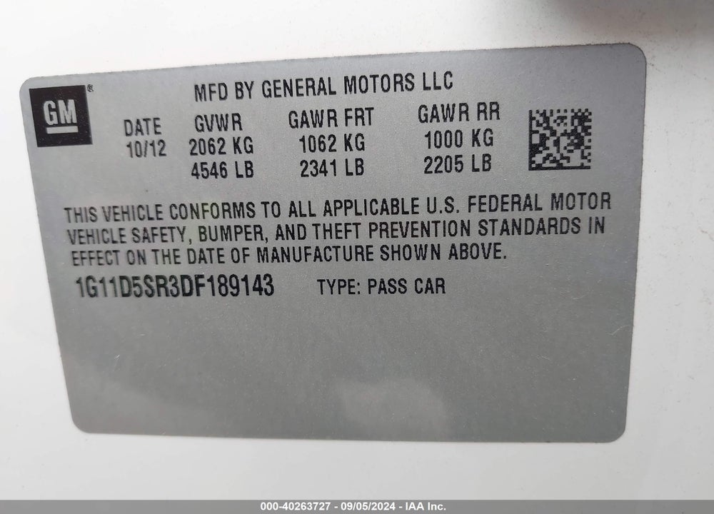 2013 CHEVROLET MALIBU ECO VIN: 1G11D5SR3DF189143