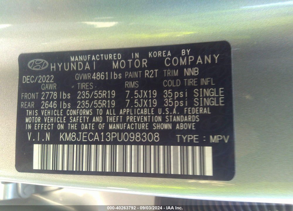 2023 HYUNDAI TUCSON HYBRID LIMITED VIN: KM8JECA13PU098308