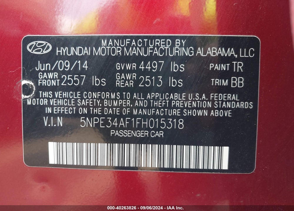 2015 HYUNDAI SONATA LIMITED VIN: 5NPE34AF1FH015318