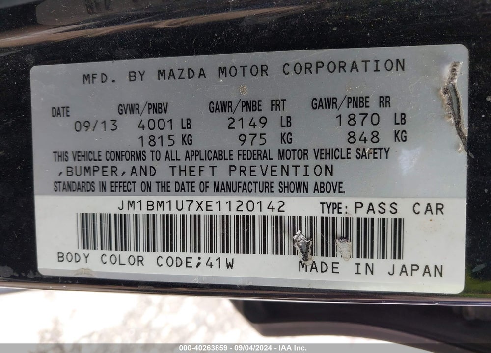 2014 MAZDA 3 I SPORT VIN: JM1BM1U7XE1120142