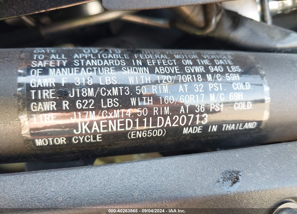 2020 KAWASAKI EN650 D VIN: JKAENED11LDA20713