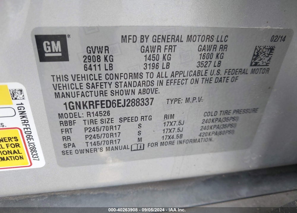 2014 CHEVROLET TRAVERSE LS VIN: 1GNKRFED6EJ288337