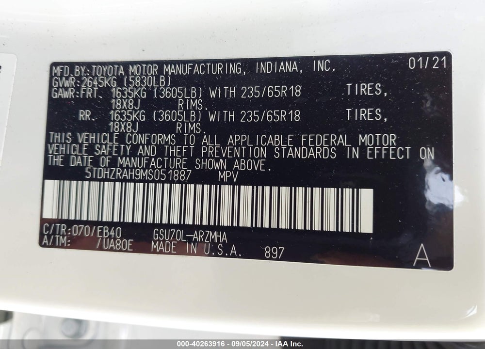 2021 TOYOTA HIGHLANDER XLE VIN: 5TDHZRAH9MS051887