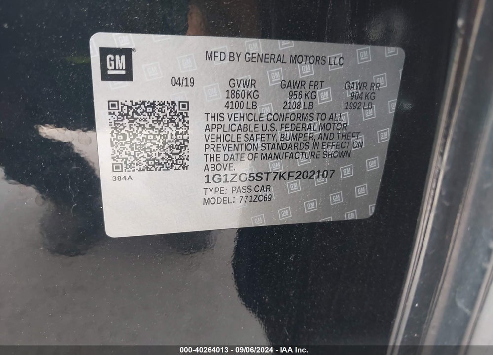 2019 CHEVROLET MALIBU RS VIN: 1G1ZG5ST7KF202107