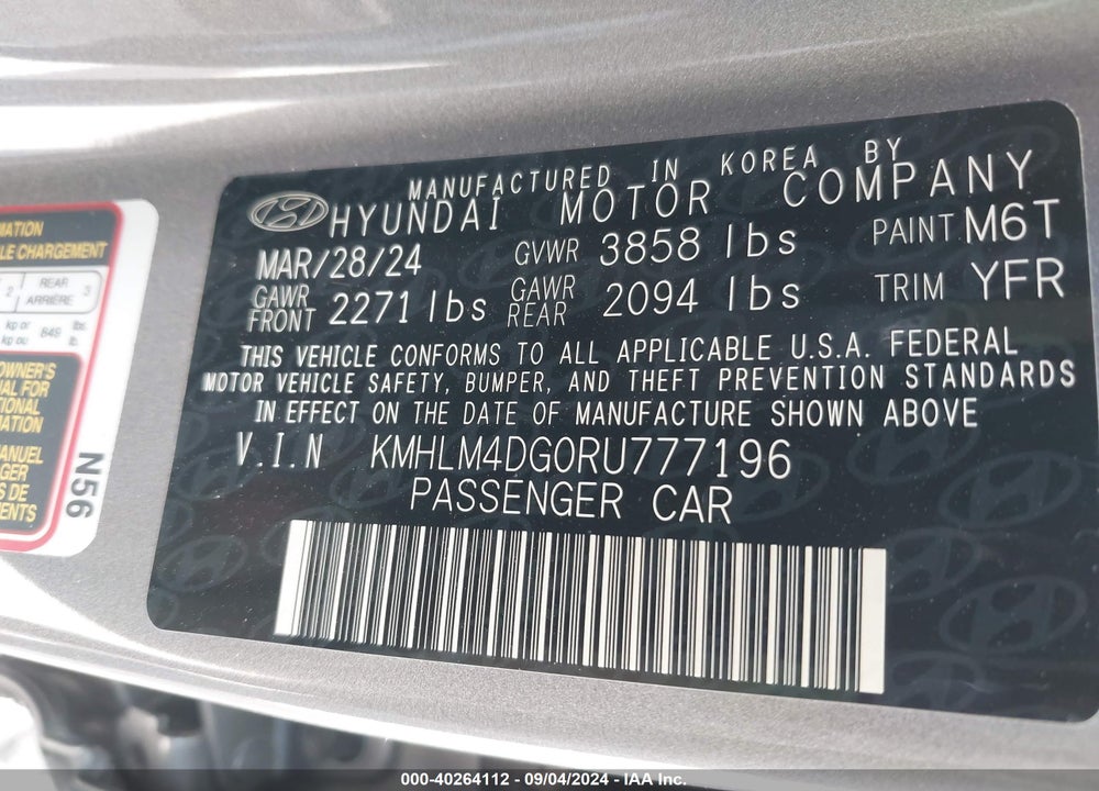 2024 HYUNDAI ELANTRA VIN: KMHLM4DG0RU777196