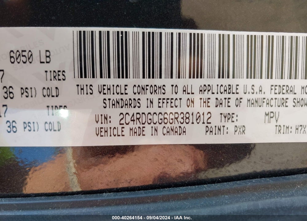 2016 DODGE GRAND CARAVAN SXT VIN: 2C4RDGCG6GR381012