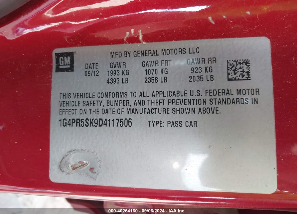 2013 BUICK VERANO CONVENIENCE GROUP VIN: 1G4PR5SK9D4117506