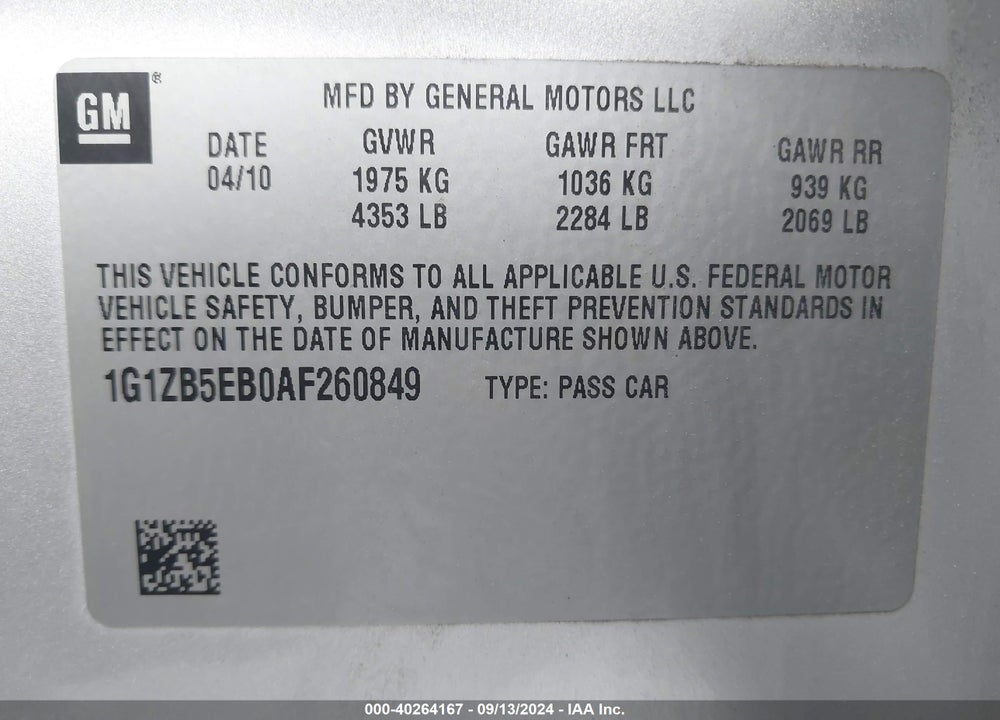 2010 CHEVROLET MALIBU LS VIN: 1G1ZB5EB0AF260849