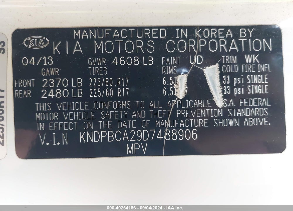 2013 KIA SPORTAGE LX VIN: KNDPBCA29D7488906