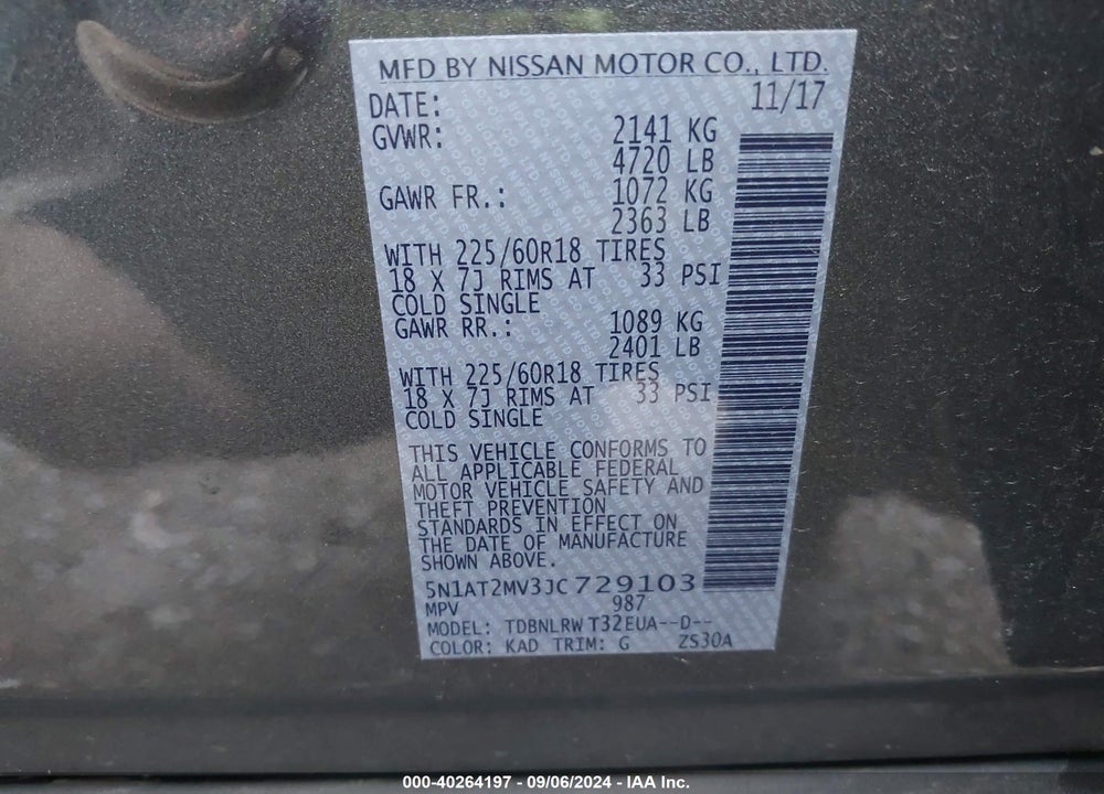2018 NISSAN ROGUE SV/SL VIN: 5N1AT2MV3JC729103