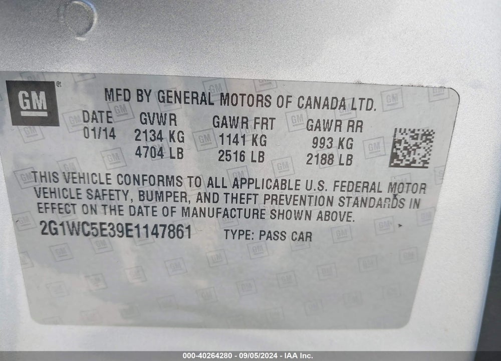 2014 CHEVROLET IMPALA LIMITED VIN: 2G1WC5E39E1147861
