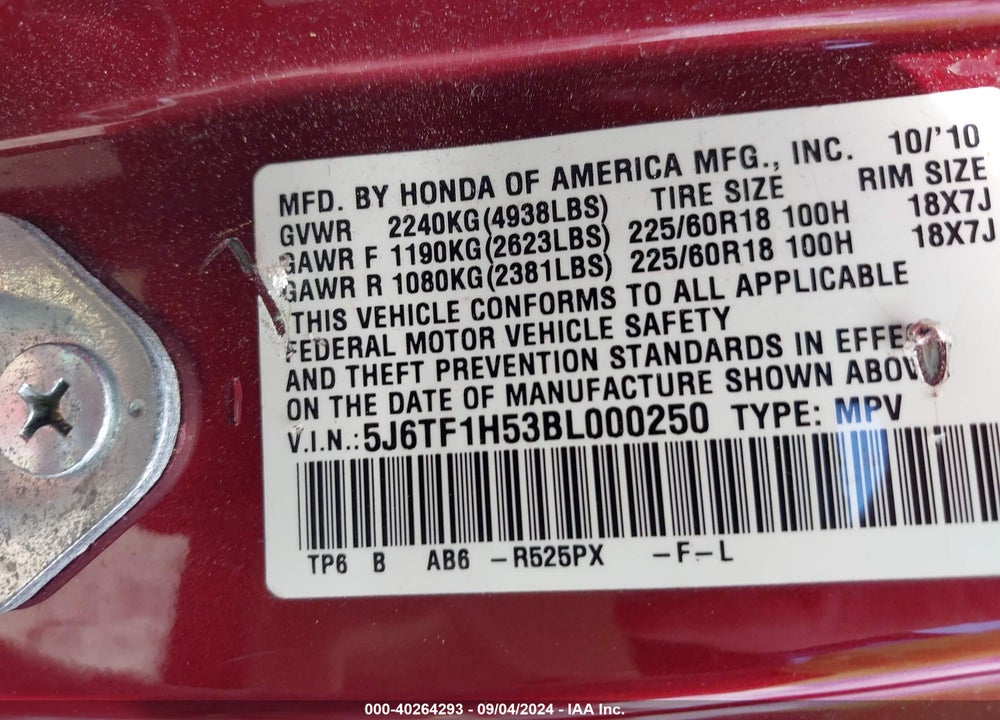2011 HONDA ACCORD CROSSTOUR EX-L VIN: 5J6TF1H53BL000250