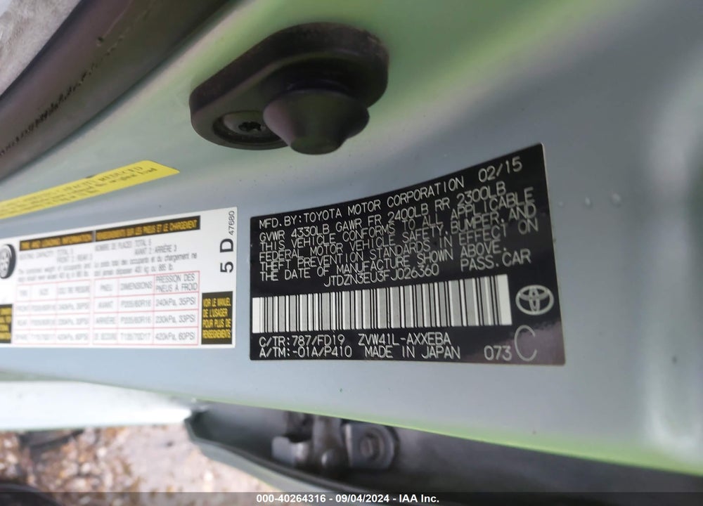2015 TOYOTA PRIUS V THREE VIN: JTDZN3EU3FJ026360