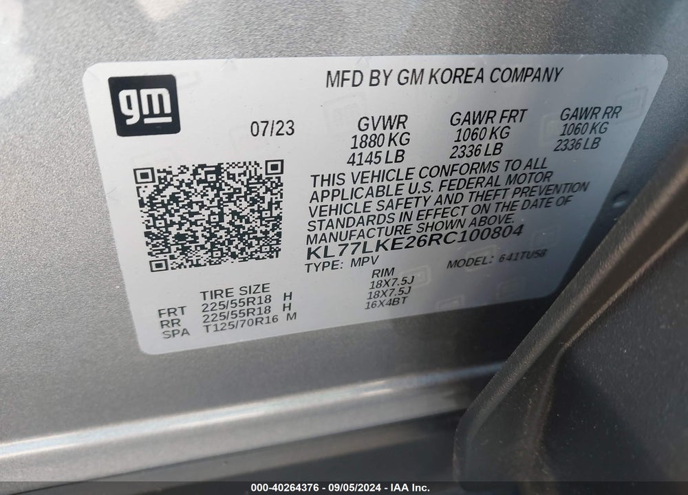 2024 CHEVROLET TRAX FWD ACTIV VIN: KL77LKE26RC100804