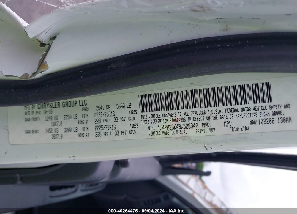 2011 JEEP LIBERTY SPORT VIN: 1J4PP2GK4BW528342