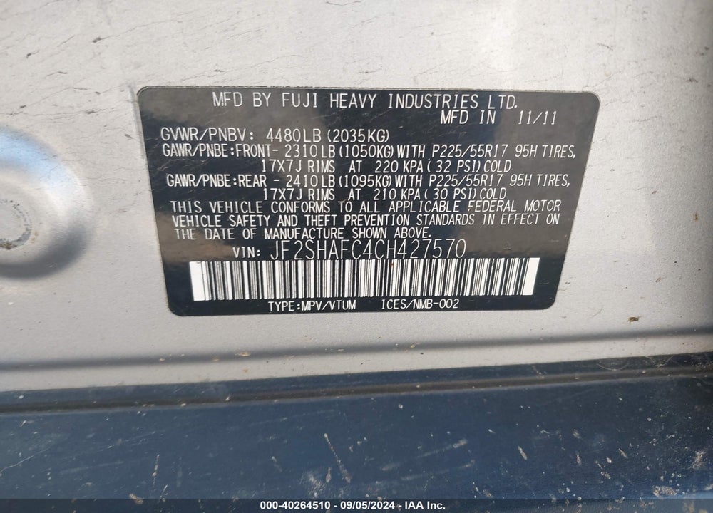 2012 SUBARU FORESTER 2.5X LIMITED VIN: JF2SHAFC4CH427570
