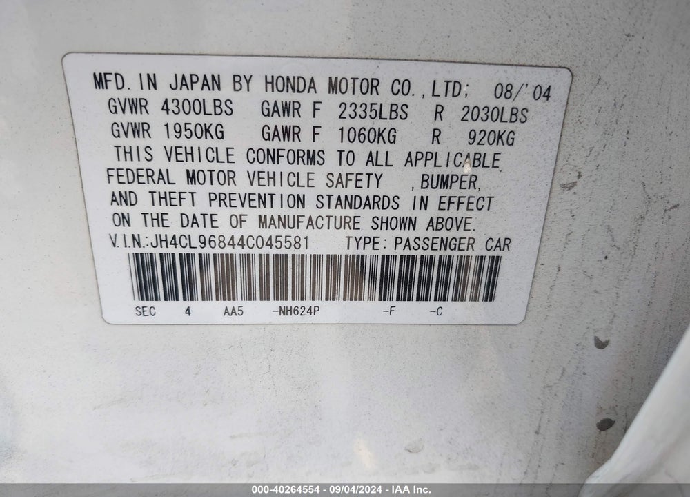 2004 ACURA TSX VIN: JH4CL96844C045581