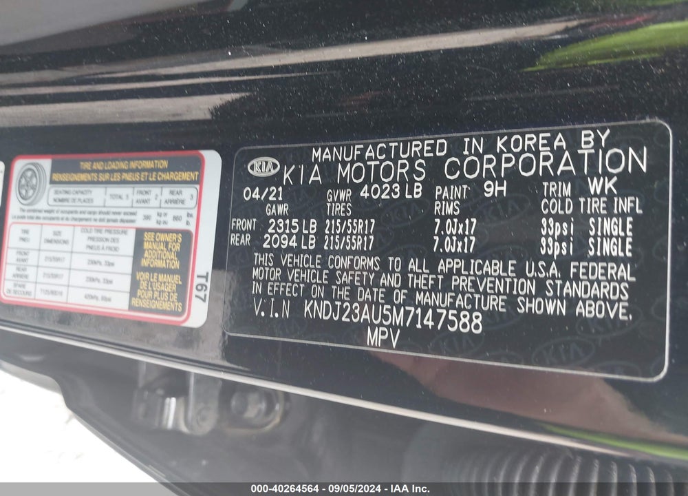 2021 KIA SOUL !/+/S VIN: KNDJ23AU5M7147588