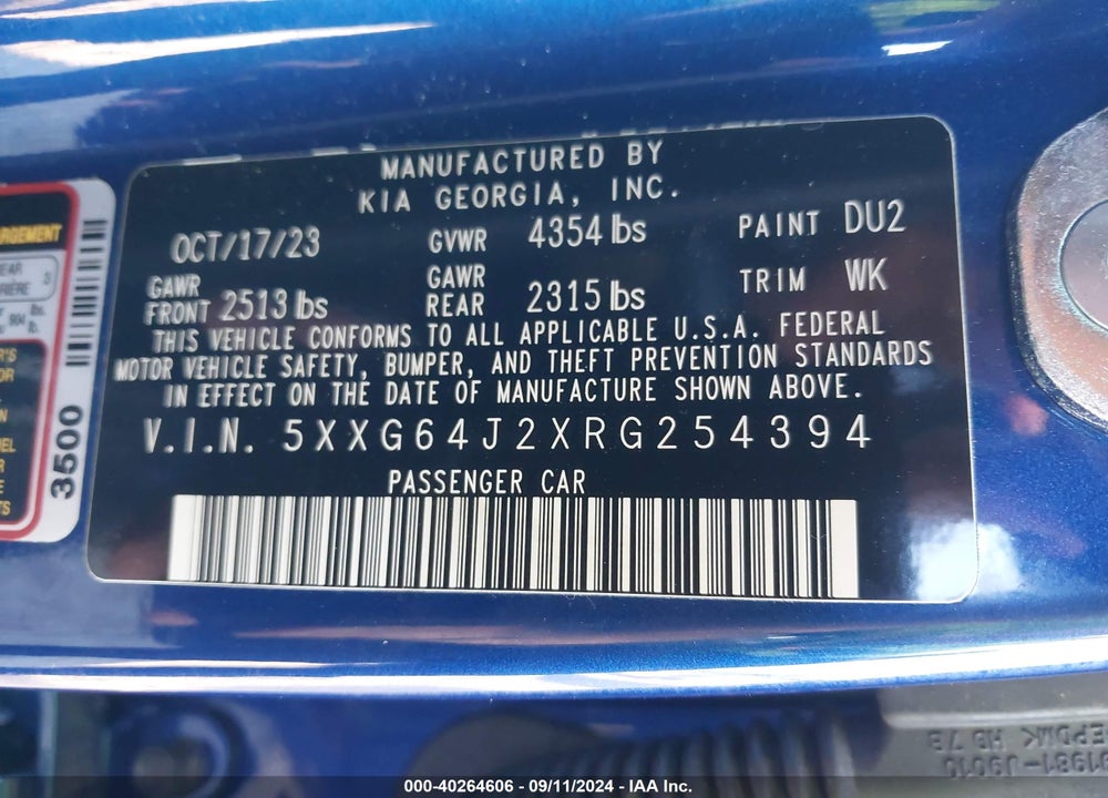 2024 KIA K5 GT LINE VIN: 5XXG64J2XRG254394