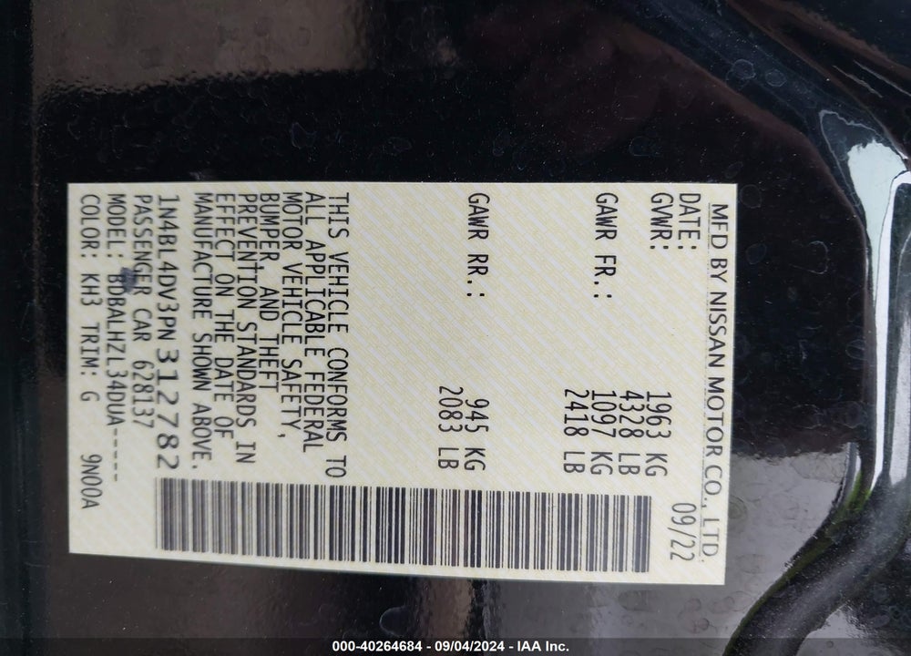 2023 NISSAN ALTIMA VIN: 1N4BL4DV3PN312782