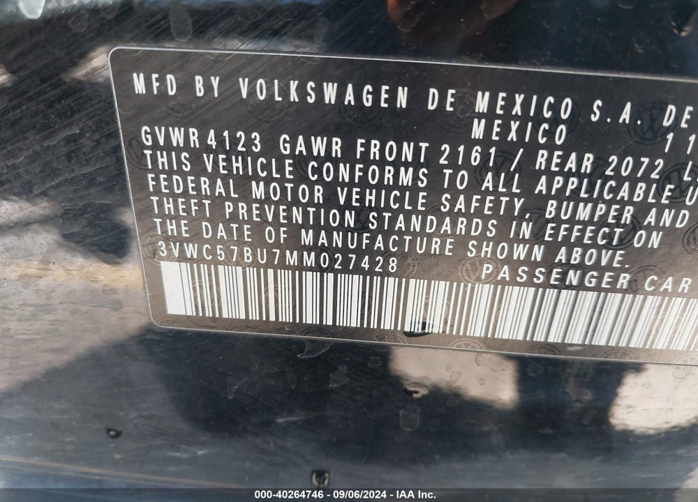 2021 VOLKSWAGEN JETTA 1.4T R-LINE/1.4T S/1.4T SE VIN: 3VWC57BU7MM027428