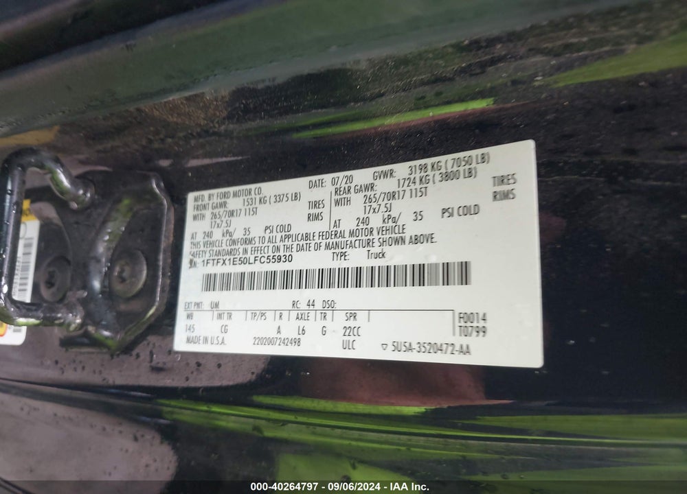 2020 FORD F-150 XL VIN: 1FTFX1E50LFC55930