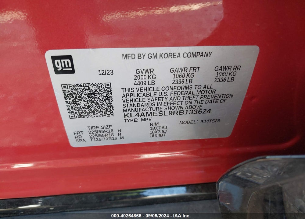 2024 BUICK ENCORE GX SPORT TOURING AWD VIN: KL4AMESL9RB133624