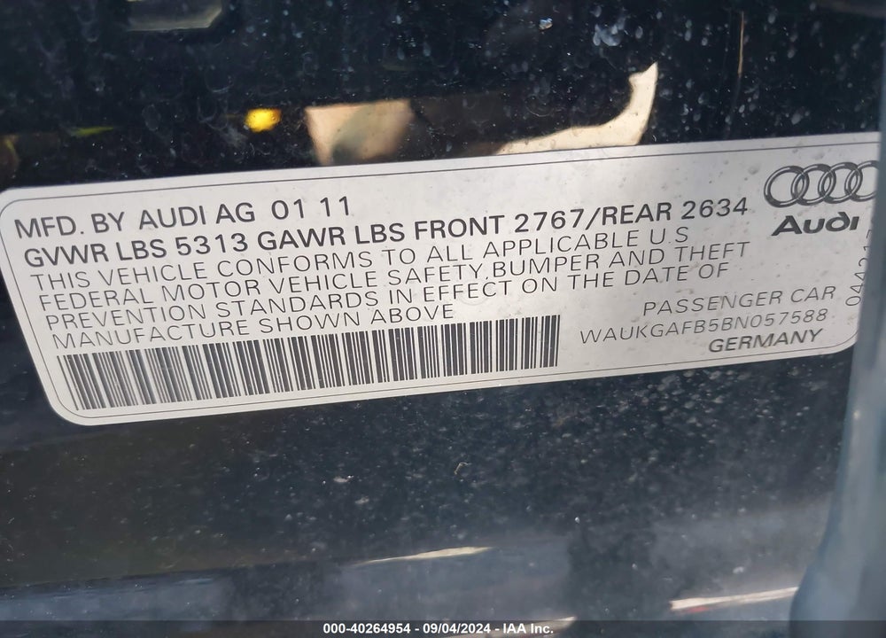 2011 AUDI A6 3.0 PREMIUM VIN: WAUKGAFB5BN057588
