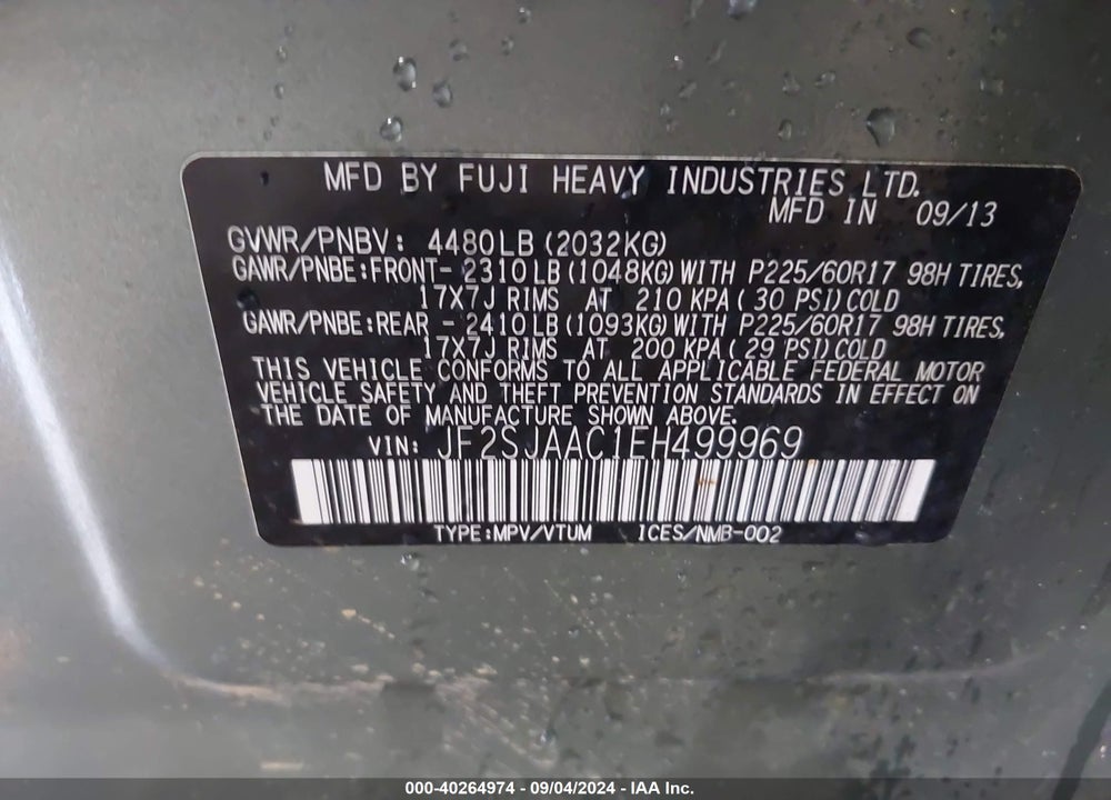 2014 SUBARU FORESTER 2.5I VIN: JF2SJAAC1EH499969