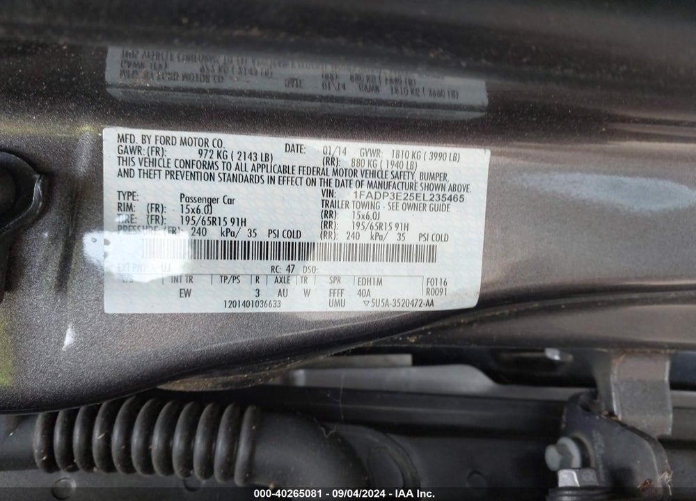 2014 FORD FOCUS S VIN: 1FADP3E25EL235465