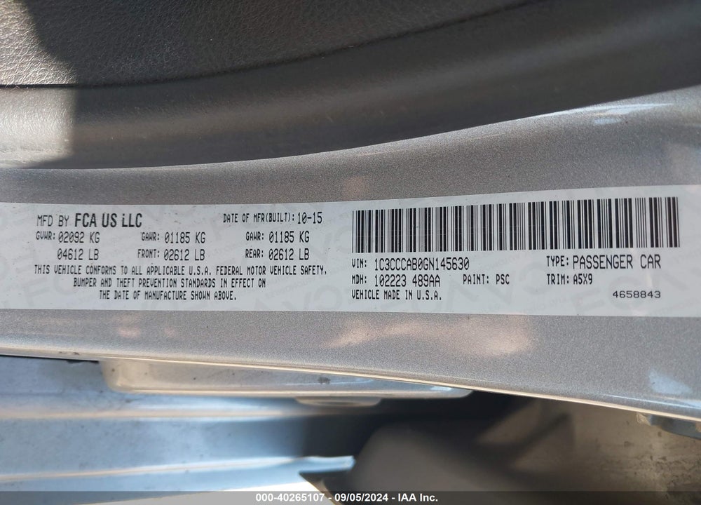 2016 CHRYSLER 200 LIMITED VIN: 1C3CCCAB0GN145630