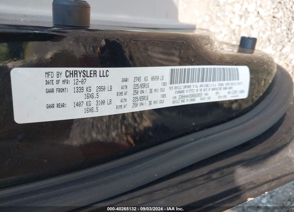 2008 DODGE GRAND CARAVAN SE VIN: 2D8HN44H58R683859