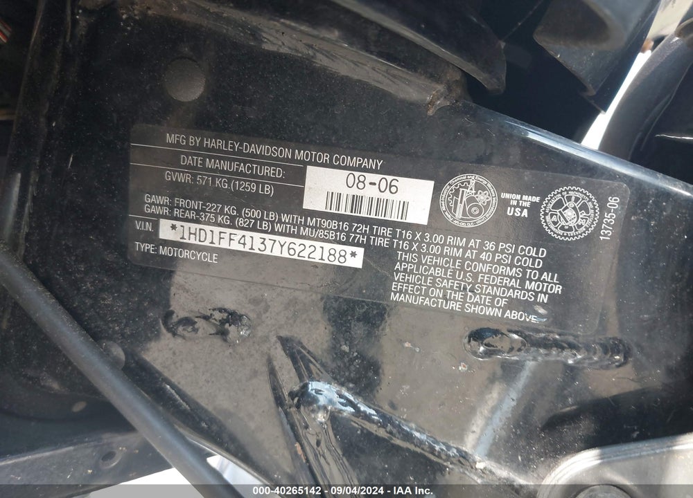 2007 HARLEY-DAVIDSON FLHT CLASSIC VIN: 1HD1FF4137Y622188