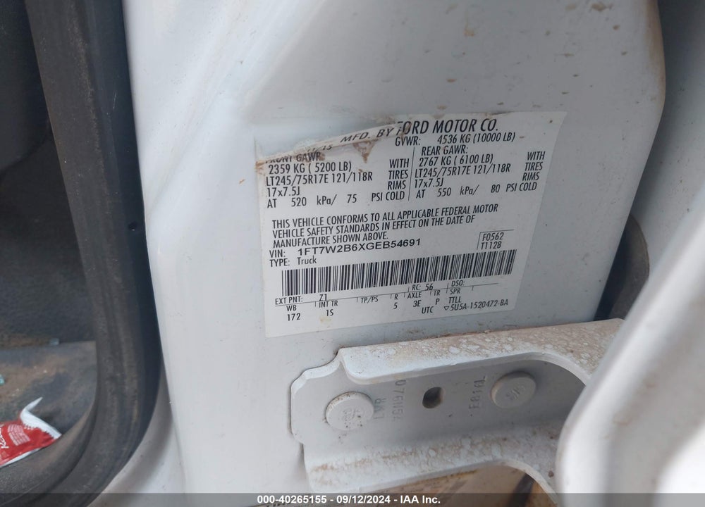 2016 FORD F-250 XL VIN: 1FT7W2B6XGEB54691
