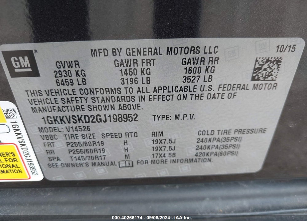 2016 GMC ACADIA SLT-2 VIN: 1GKKVSKD2GJ198952