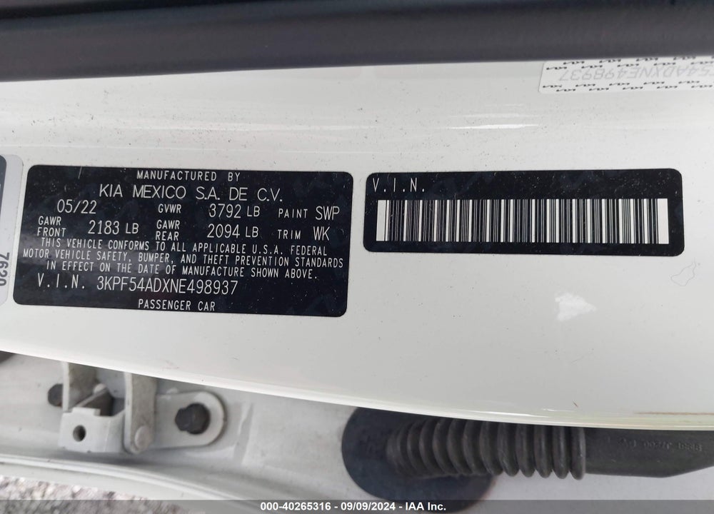 2022 KIA FORTE GT LINE VIN: 3KPF54ADXNE498937