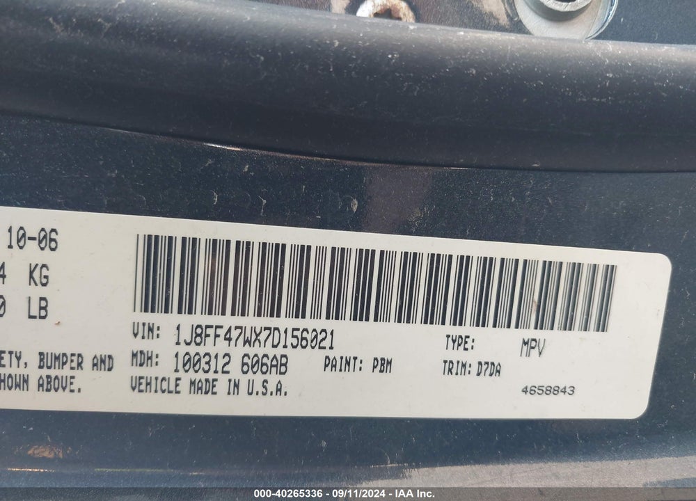 2007 JEEP COMPASS SPORT VIN: 1J8FF47WX7D156021
