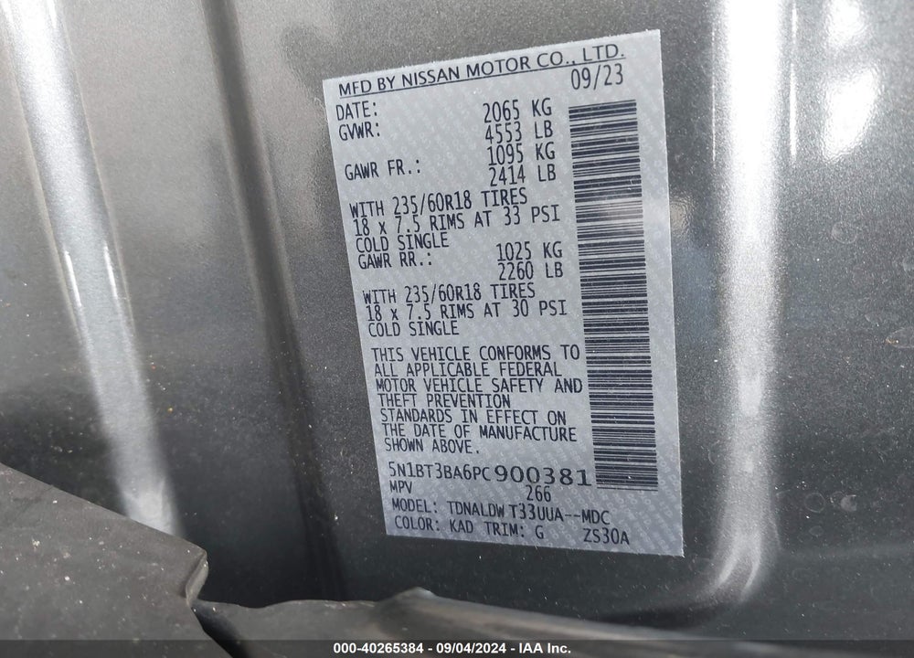 2023 NISSAN ROGUE SV FWD VIN: 5N1BT3BA6PC900381