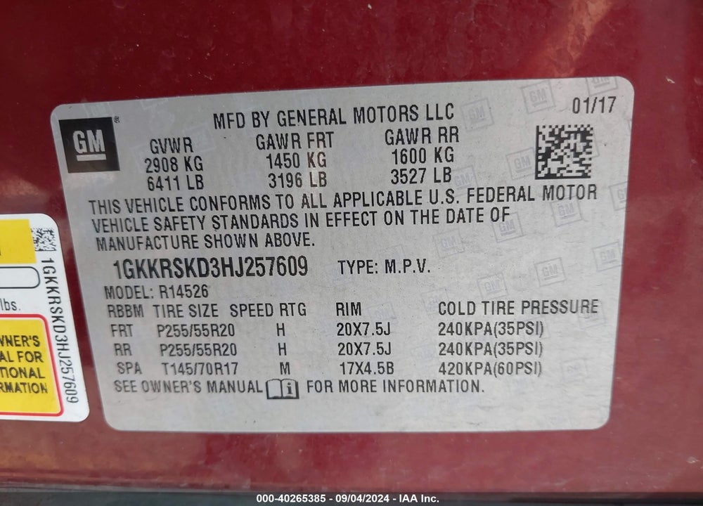 2017 GMC ACADIA LIMITED VIN: 1GKKRSKD3HJ257609