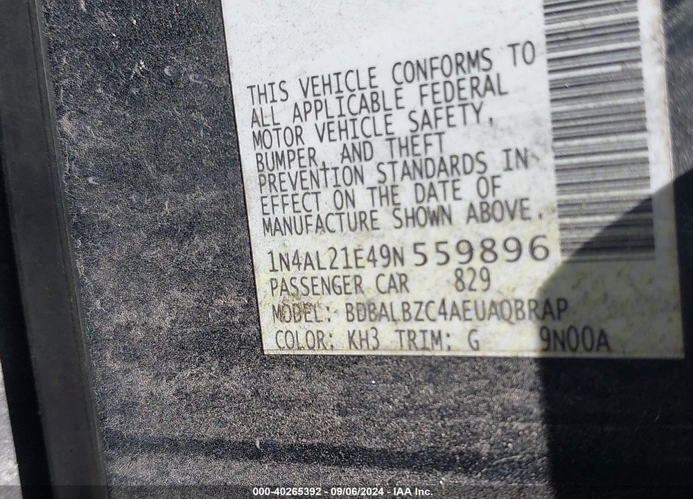 2009 NISSAN ALTIMA 2.5 S VIN: 1N4AL21E49N559896