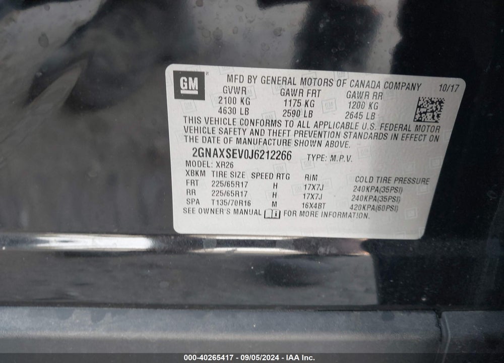 2018 CHEVROLET EQUINOX LT VIN: 2GNAXSEV0J6212266