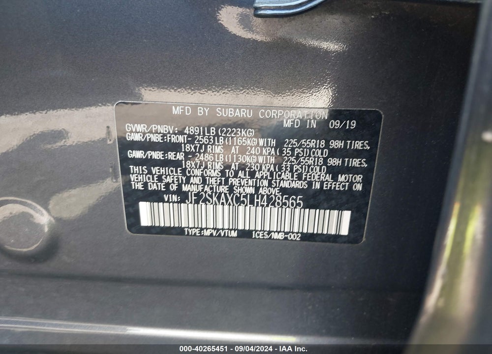 2020 SUBARU FORESTER TOURING VIN: JF2SKAXC5LH428565